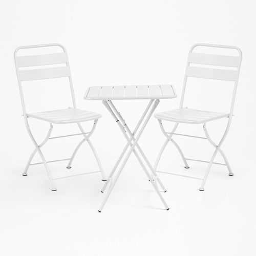 Ensemble Avec Une Table Pliante (60x60 Cm) & 2 Chaises Pliantes Janti Blanc