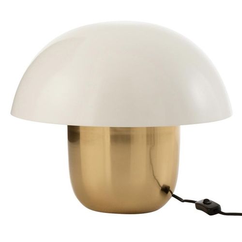 Paris Prix - Lampe À Poser "Champignon Métal" 50cm Blanc & Or