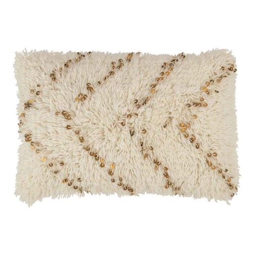 Paris Prix - Coussin Déco "Perles" 40x60cm Blanc & Or