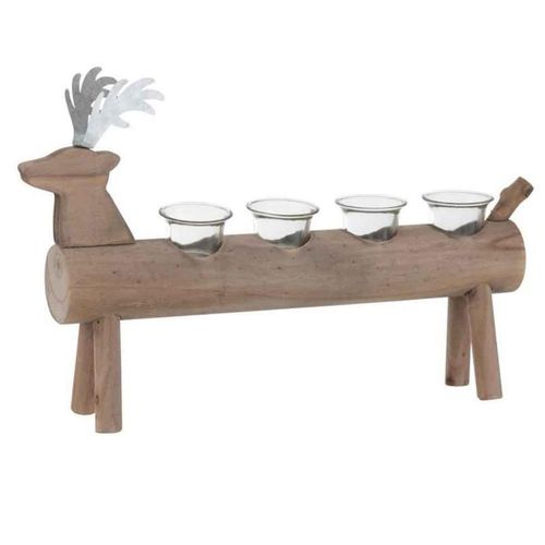 Paris Prix - Photophore 4 Supports En Bois "cerf" 47cm Marron