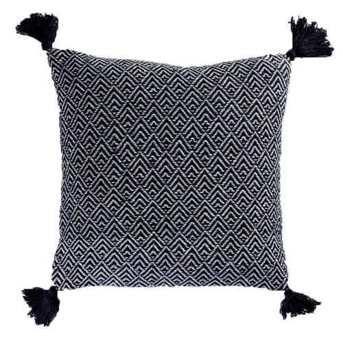 Coussin Déco À Pompons "Delios" 40x40cm Noir