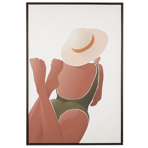 Toile imprimée marron et blanche femme avec cadre 63 x 93 cm FELTRINA