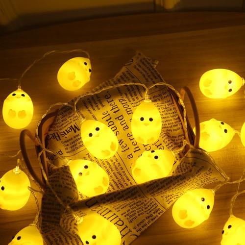 Petite guirlande lumineuse de poulet jaune pour Pâques, lumières de  décoration de poulet animal mignon, à