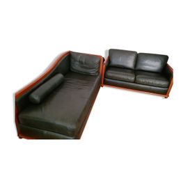 Ensemble Canap 2 Places Et Mridienne En Cuir Buffalo Coloris Vert Bronze De Marque Pelletey Vert