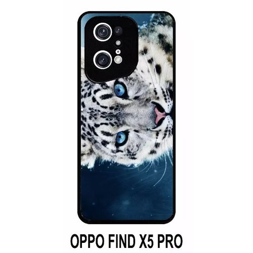 Coque Oppo Find X5 Pro - Tigre Blanc Yeux Bleus - Silicone - Noir