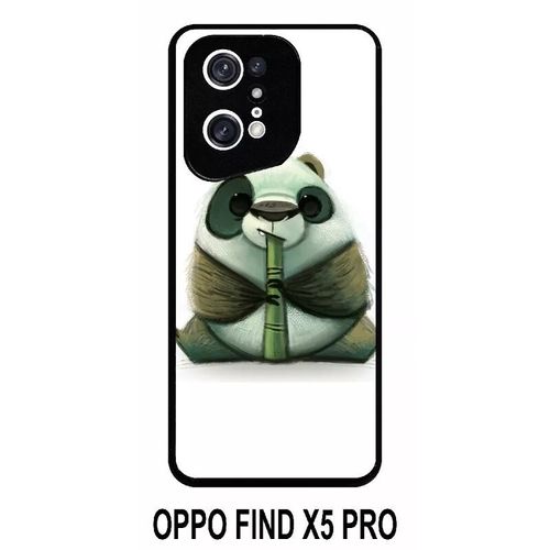 Coque Oppo Find X5 Pro - Funny Panda Pipo Roseau - Silicone - Noir