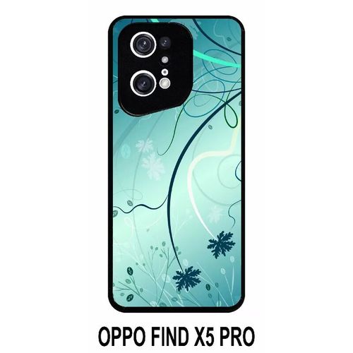 Coque Oppo Find X5 Pro - Abstrait Turquoise Fleur - Silicone - Noir