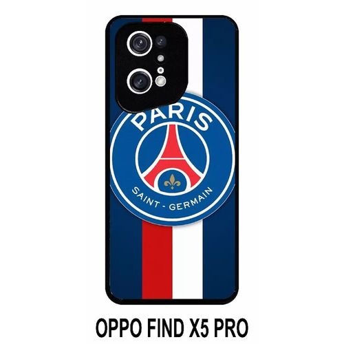 Coque Oppo Find X5 Pro - Psg Paris Saint Germain Bleu Blanc Rouge - Silicone - Noir