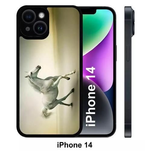 Coque Iphone 14 - Cheval Blanc En Course - Silicone - Noir