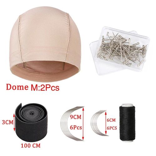 Bonnets Dôme En Maille De Soie Pour La Fabrication De Perruque,Accessoires De Perruque,Bande Élastique Pour La Fabrication De Perruque Lace Frontal,Fil De Tissage Et Ensem - Type 2 Dome M Beige Set