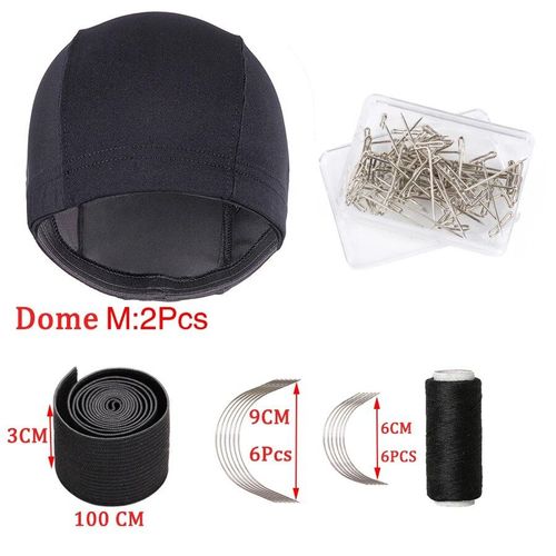 Bonnets Dôme En Maille De Soie Pour La Fabrication De Perruque,Accessoires De Perruque,Bande Élastique Pour La Fabrication De Perruque Lace Frontal,Fil De Tissage Et Ensem - Type 2 Dome M Black Set