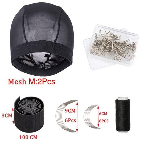 Bonnets Dôme En Maille De Soie Pour La Fabrication De Perruque,Accessoires De Perruque,Bande Élastique Pour La Fabrication De Perruque Lace Frontal,Fil De Tissage Et Ensem - Type 2 Mesh M Black Set