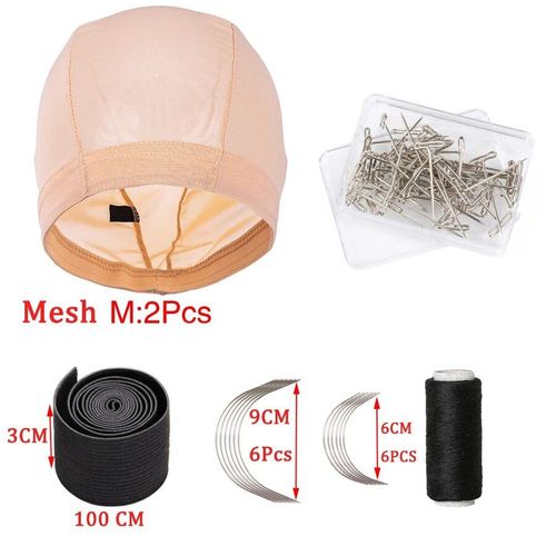Bonnets Dôme En Maille De Soie Pour La Fabrication De Perruque,Accessoires De Perruque,Bande Élastique Pour La Fabrication De Perruque Lace Frontal,Fil De Tissage Et Ensem - Type 2 Mesh M Beige Set
