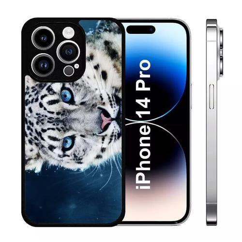 Coque Iphone 14 Pro - Tigre Blanc Yeux Bleus - Silicone - Noir