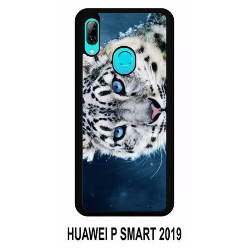 Coque Huawei P Smart 2019 - Tigre Blanc Yeux Bleus - Silicone - Noir