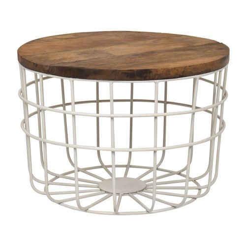 Table Basse Ronde En Bois Recyclé Et Acier (Ø62 Cm) Ket Blanc
