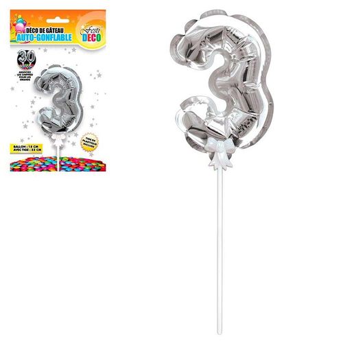 Ballon Argent Gâteau - Chiffre 3