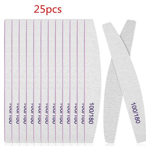 Lime À Ongles Professionnelle,Lot De 25 Limes À Ongles Professionnelles-Double-Face-Lime 100/180 Grain,Pour La Combinaison De Gel Pour Les Ongles Pour Salon De Manucure Et Maison Blanc