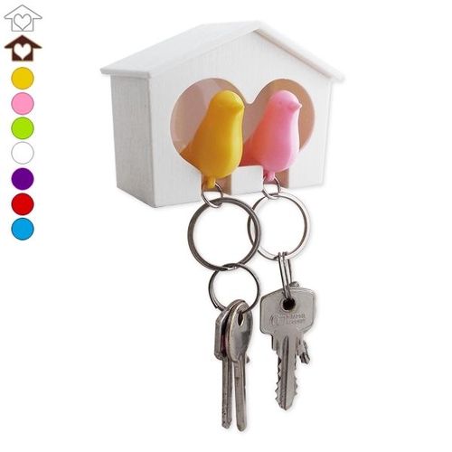 Cabanon Range-Clés Avec 2 Porte-Clés Couple Oiseaux D'inséparables Cabane Blanche