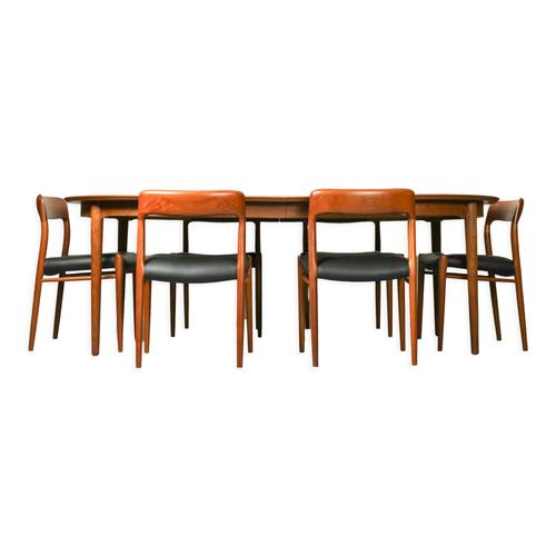 6 Chaises Par Niels O Mller N  77 Et Table N  15 En Teck Fabriques Au Danemark Noir