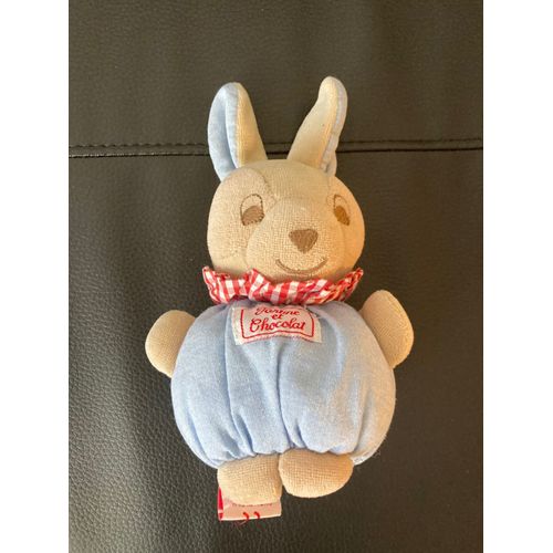 Lapin Doudou Boule Bleu Et Col Vichy Rouge Tartine Et Chocolat 20 Cm