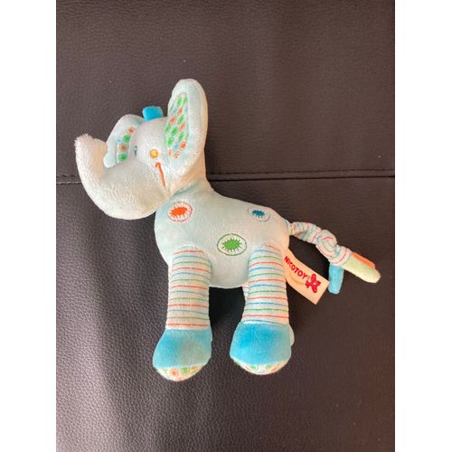 Peluche Doudou Éléphant Bleu Nicotoy 18 Cm