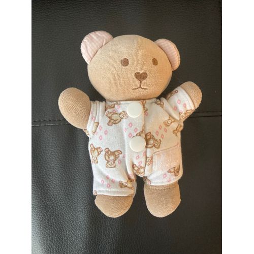 Peluche Doudou Ours Bébé Imprimé Ourson Tartine Et Chocolat 18 Cm