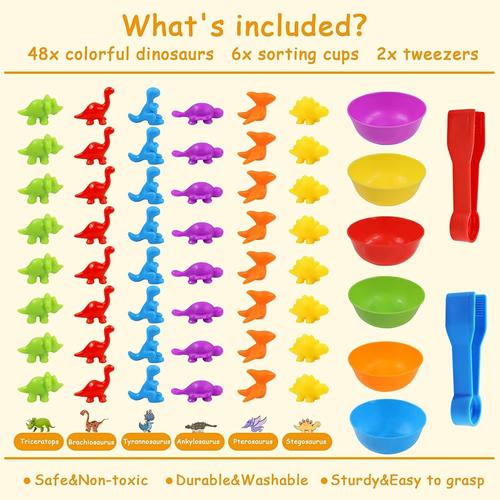Jeux Montessori 2 3 4 5 Ans, Dinosaure Jouet pour Comptage et Tri Jeu  Educatif Motricité Fine Apprendre Les Couleurs Compter Jouet Enfant Cadeau  Garcon Fille 3-5 Ans