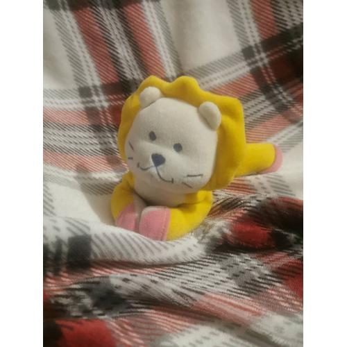 Doudou Lion Jaune Blanc Rose Billes Grelot Aimants Bébé Confort