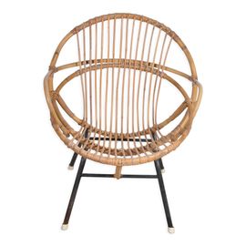 Fauteuil Coquille En Rotin Avec Accoudoirs Beige