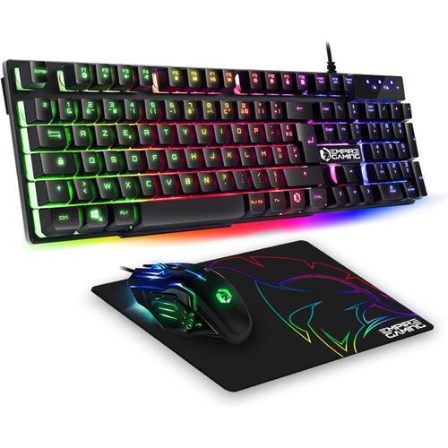 Clavier Gaming AZERTY (Layout Français) RGB 105 Touches 19 Touches - EMPIRE GAMING - Pack 3 en 1 MK800 - Anti-Ghosting - Souris Gamer RGB 2400 DPI - Tapis de Souris - PC PS4 PS5 Xbox One/Series Mac