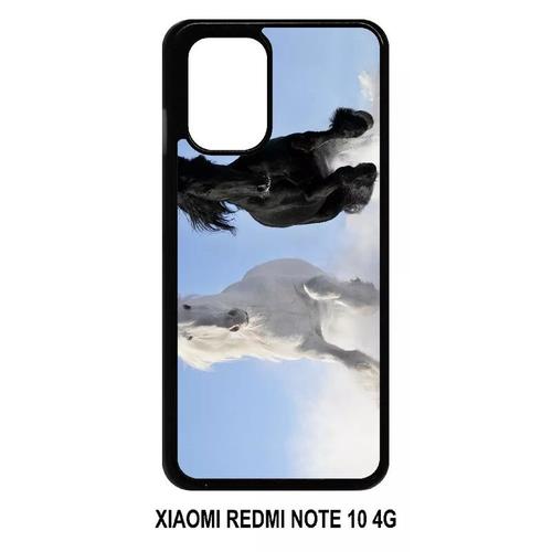 Coque Xiaomi Redmi Note 10 4g - Chevaux Blanc Et Noir Dans La Neige - Noir