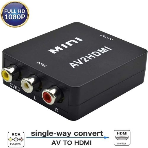 Adaptateur RCA vers HDMI Convertisseur composite 1080P 3RCA Adaptateur de convertisseur AV vers HDMI pour TV / PC / PS3 / Blue-Ray DVD, Noir VBS AV vers HDMI Vidéo Audio Kz