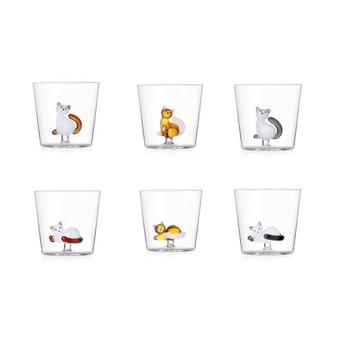 Ichendorf - Set De 6 Verres À Eau Chat Tigré - Design Alessandra Baldereschi