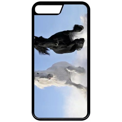 Coque Pour Iphone 7+ - Chevaux Blanc Et Noir Dans La Neige - Noir