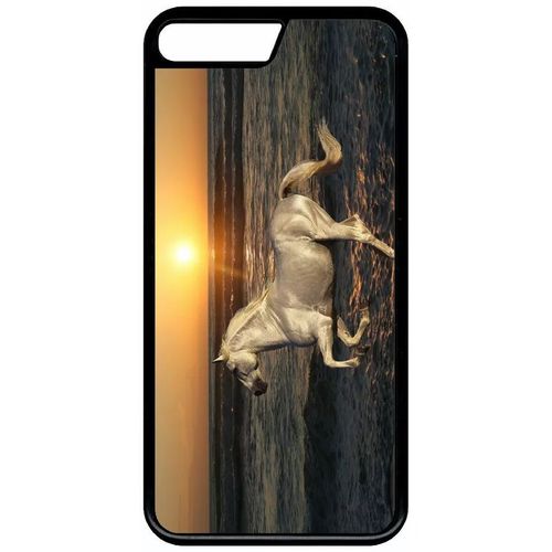 Coque Pour Iphone 7+ - Cheval Blanc Couché De Soleil Sur La Plage - Noir
