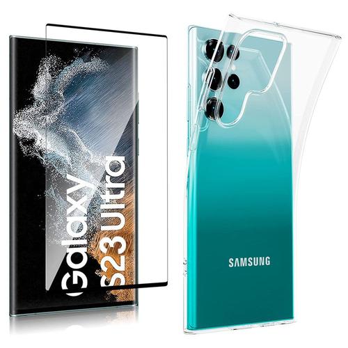 Pack Coque Transparente En Tpu Et Vitre En Verre Trempé Full Cover Noir Pour Samsung Galaxy S23 Ultra 5g - Xeptio