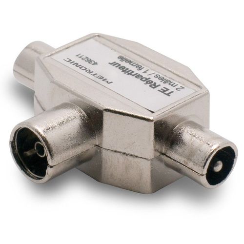Répartiteur 2 voies en T 2 mâles/1 fem. blindé 9,52 mm