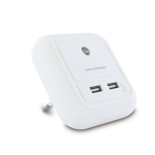 Chargeur Secteur Veilleuse Carré 2 Usb-A 2,1 A - Blanc