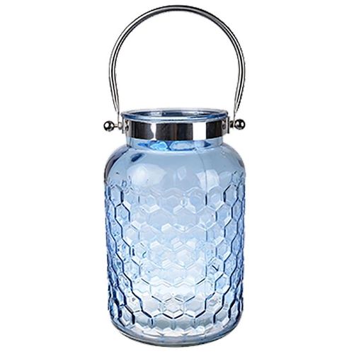 Grande Lanterne Verre Bleu 29x18 Cm