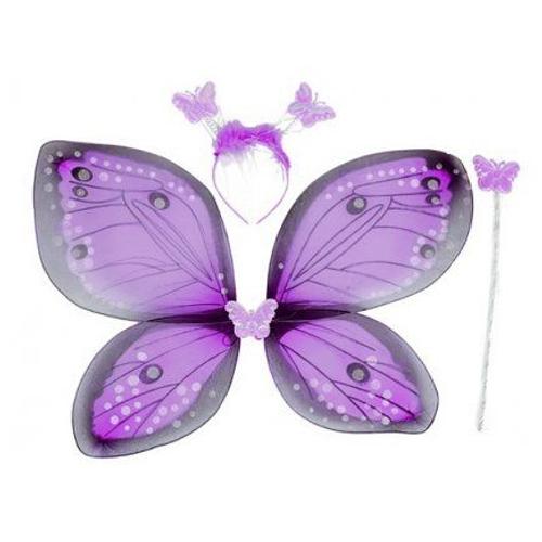 Costume Fee Papillon Fille 3 Accessoires, Violet - Ailes Enfant 56x41cm, Baguette, Serre Tete - Set Deguisement Et Carte Animaux