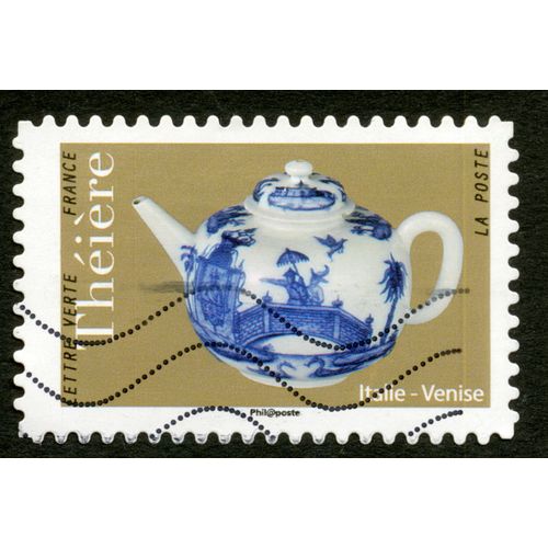 Timbre Oblitéré Théière,Italie-Venise,Lettre Verte,France,La Poste