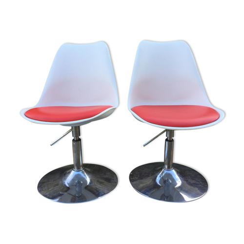 Chaises Vintage  Dossier En Rsine Form Et Pitement Tulipe En Mtal Chrom Assises En Ska Rouge Blanc