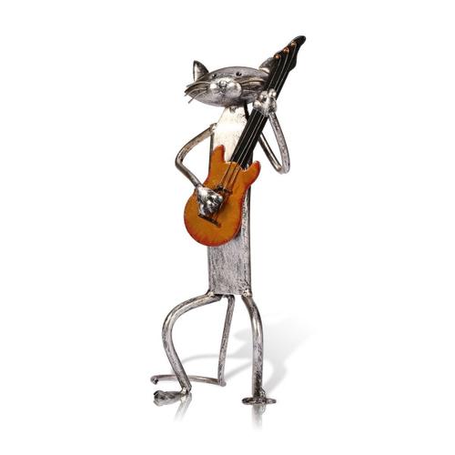 Chat sculpture en métal avec des cadeaux de figurine de guitare pour Thanksgiving, Noël, artisanat et décoration de la maison