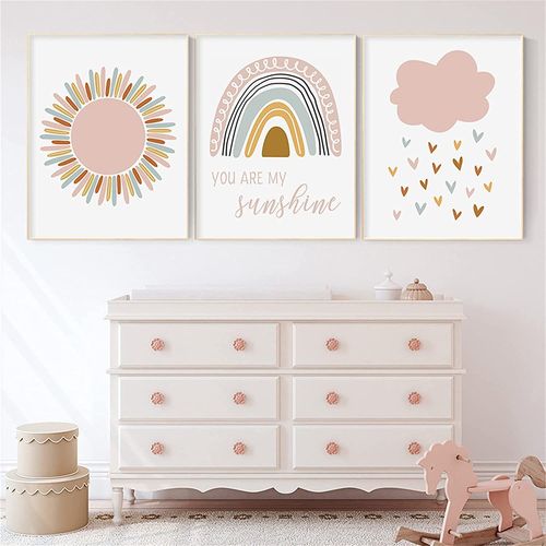 Lot de 3 posters décoratifs pour chambre d'enfant,Motif nuages arc-en-ciel - Sans cadre,Pour garçons,filles,chambre à coucher,Décoration murale (30 x 40 cm)