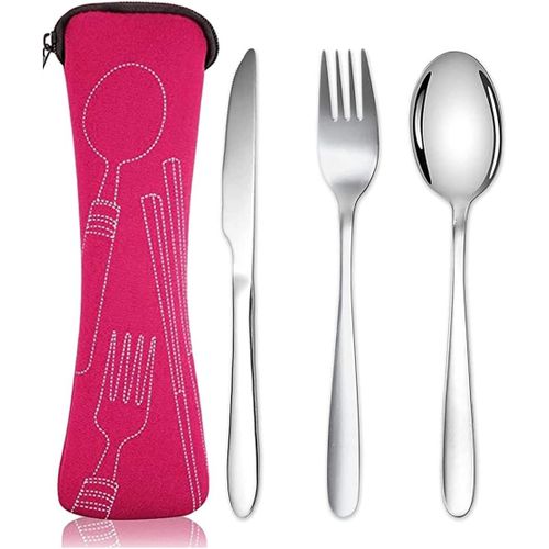 Voyage Ensemble Couverts, Couverts Portatifs En Acier Inoxydable, Couverts De Camping Avec Étui En Néoprène Pour Camping,Pique-Nique
