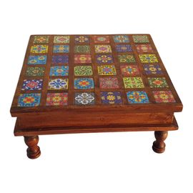 Table Th Carre En Palissandre Avec 36 Carreaux De Cramique Peints La Main Bois