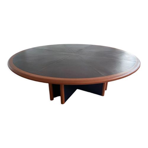 Table Ronde Cuir Design Italien Annes 80 Marron