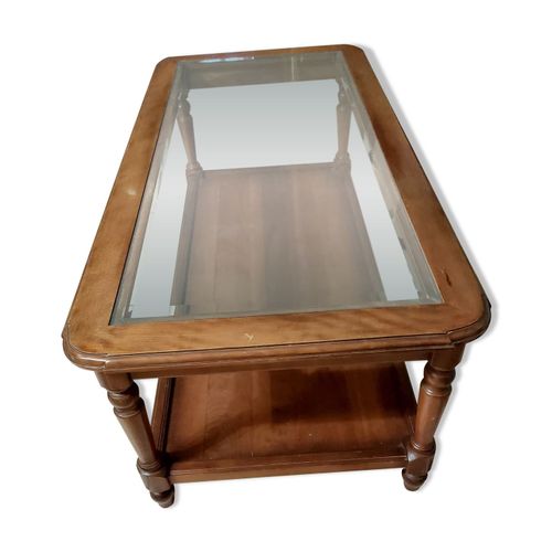 Table De Salon Rectangulaire Merisier Et Dessus En Verre  L 178xl 58xh43 Bois