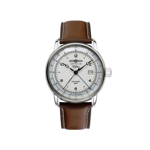 Zeppelin 100 Jahre Montre Homme Acier Automatic Gmt Cuir Marron 8666-1